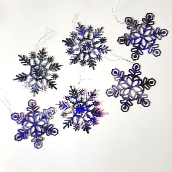 Hand Crafted Other - 6 HANDCRAFTED Upcycled Plastic Snowflakes HANDPAINTED Holiday Ornaments Decor